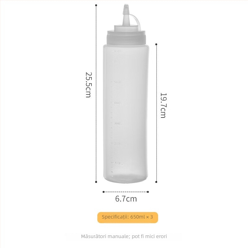 Sticlă din plastic pentru presare în bucătărie, cu capac și scară de măsurare, pentru ketchup, dressing de salată și dulceață