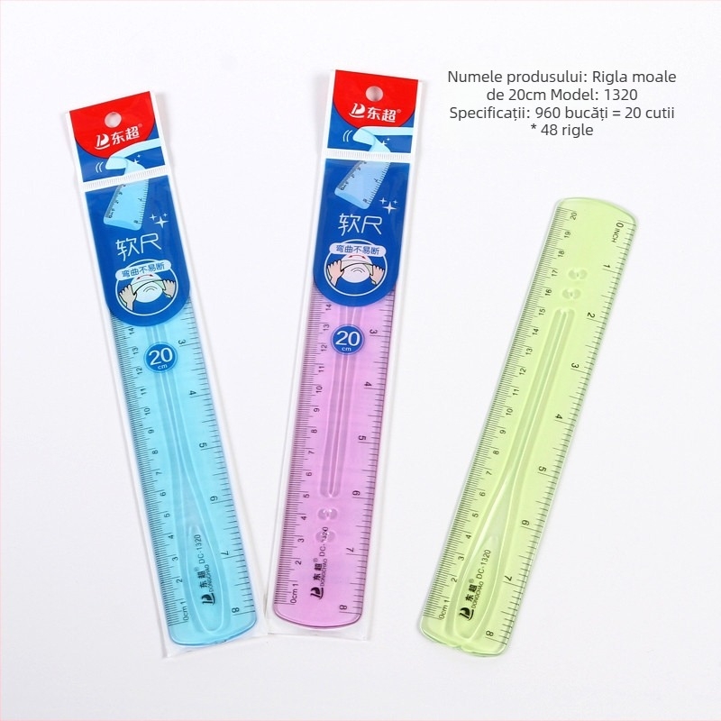 Rigla moale din plastic 1320 – flexibilă, dreptunghiulară, greutate netă 200 g, imprimare siglă disponibilă