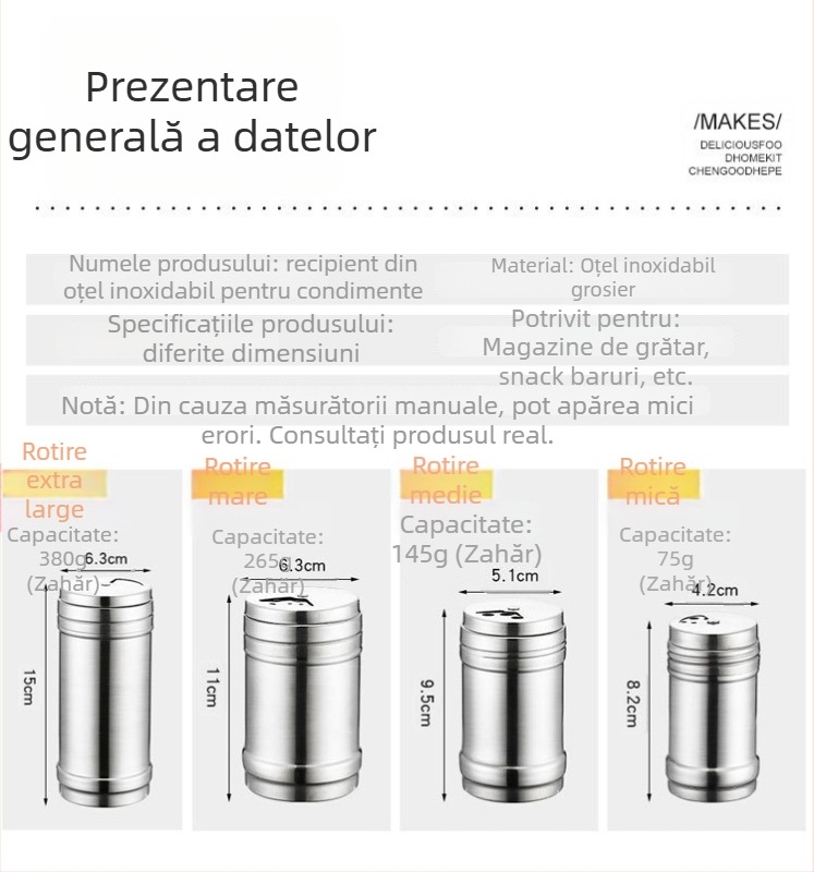 Rongcai borcan pentru condimente din oțel inoxidabil – recipient solid pentru sosuri, oțet și condimente, cutie de bucătărie multifuncțională