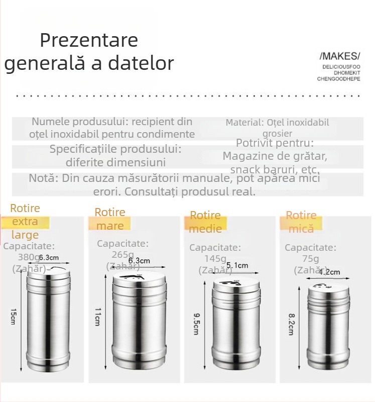 Rongcai borcan pentru condimente din oțel inoxidabil – recipient solid pentru sosuri, oțet și condimente, cutie de bucătărie multifuncțională