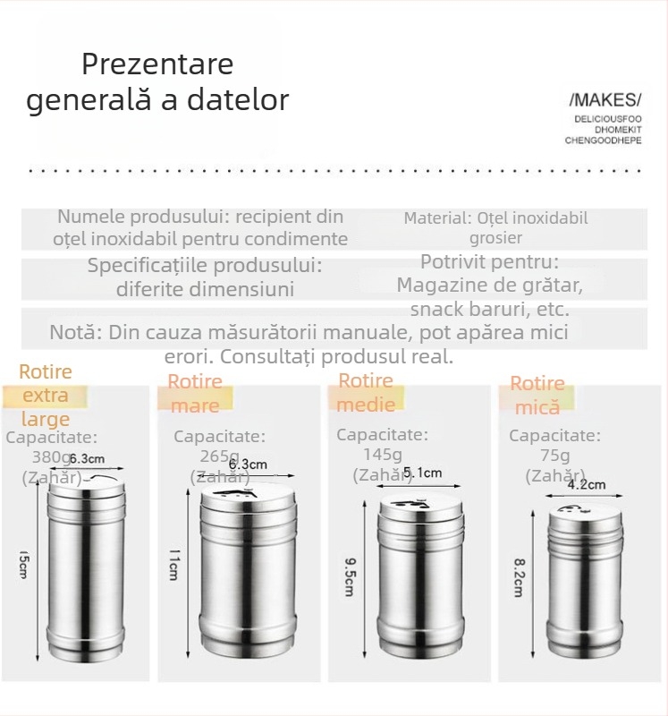 Rongcai borcan pentru condimente din oțel inoxidabil – recipient solid pentru sosuri, oțet și condimente, cutie de bucătărie multifuncțională