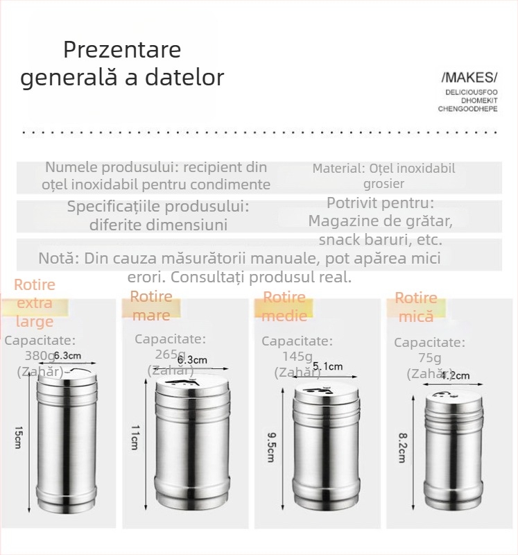 Rongcai borcan pentru condimente din oțel inoxidabil – recipient solid pentru sosuri, oțet și condimente, cutie de bucătărie multifuncțională