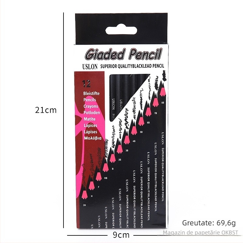 Set profesional de creioane pentru schițe, creioane din lemn, 12 bucăți, 2H-8B