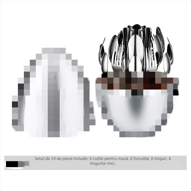 Ruibo oțel inoxidabil 410, set tacâmuri 24 piese cu cuțit, furculiță, lingură și bețișoare, în cutie cadou, finisaj oglindă, personalizabil