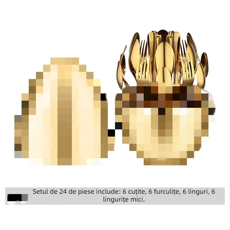 Ruibo oțel inoxidabil 410, set tacâmuri 24 piese cu cuțit, furculiță, lingură și bețișoare, în cutie cadou, finisaj oglindă, personalizabil