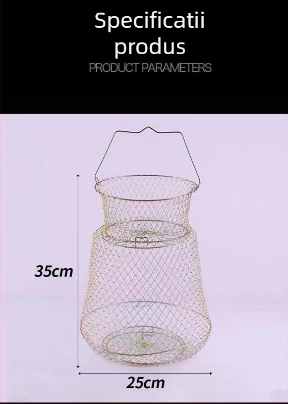 Cușcă de pește pliabil din oțel inoxidabil cu suport pentru pește și raci