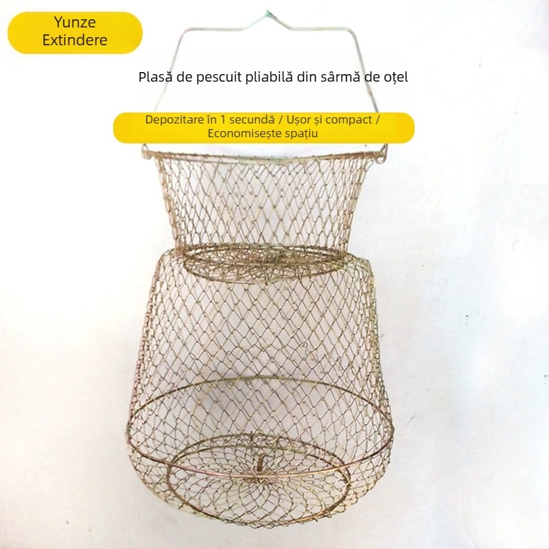 Cușcă de pește pliabil din oțel inoxidabil cu suport pentru pește și raci