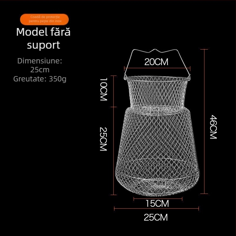Cușcă de pește pliabil din oțel inoxidabil cu suport pentru pește și raci