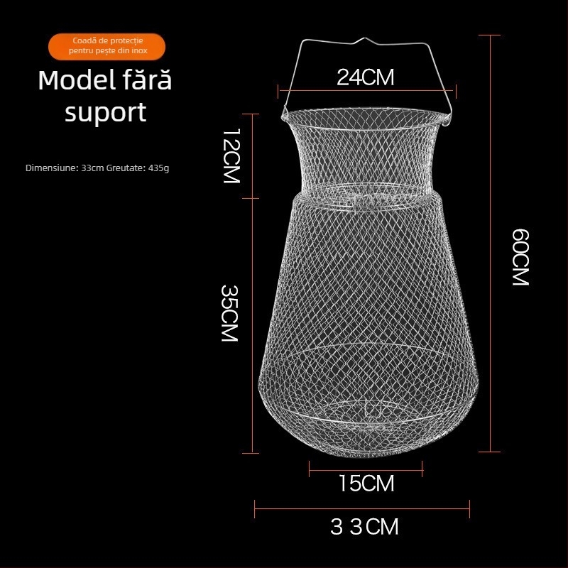 Cușcă de pește pliabil din oțel inoxidabil cu suport pentru pește și raci