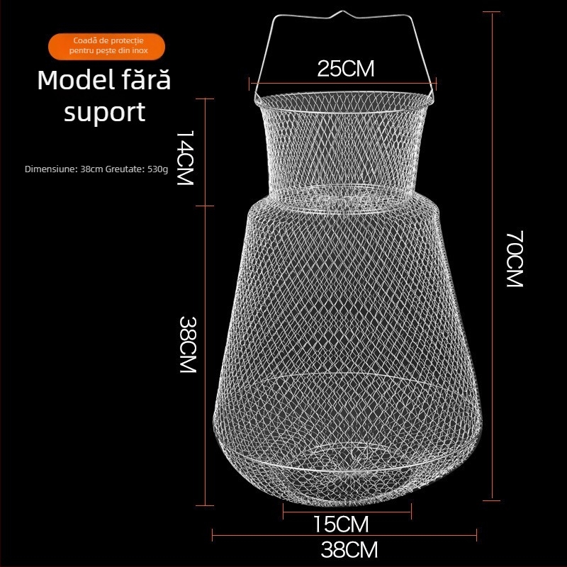 Cușcă de pește pliabil din oțel inoxidabil cu suport pentru pește și raci
