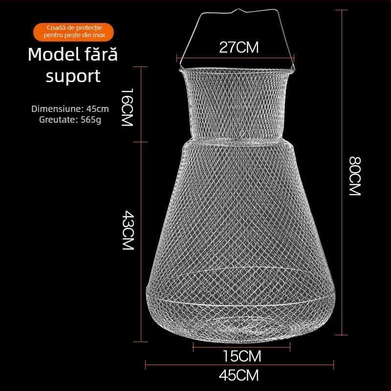 Cușcă de pește pliabil din oțel inoxidabil cu suport pentru pește și raci