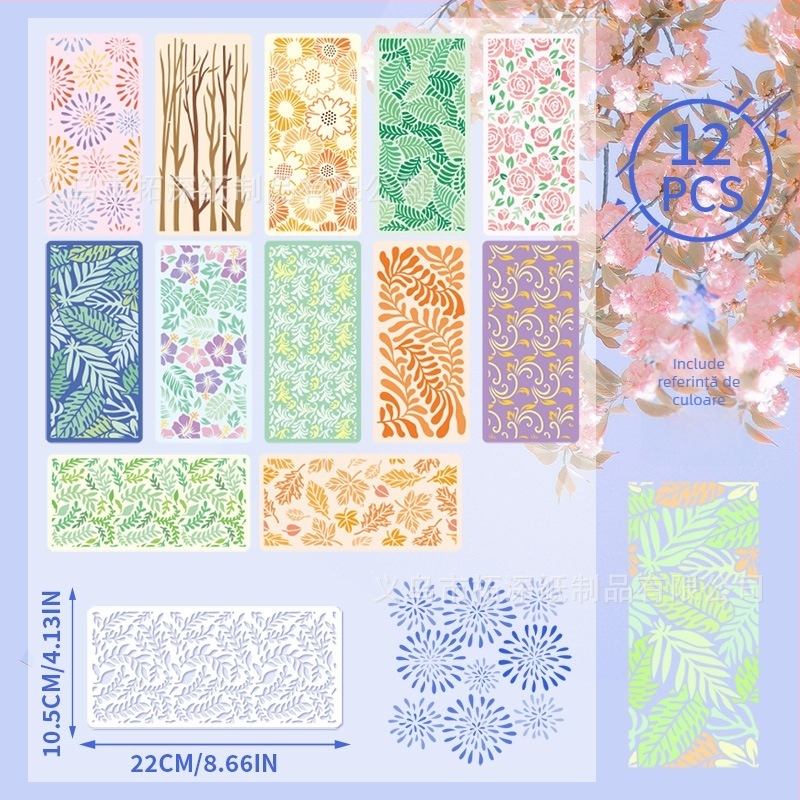 Șablon de desen pe placă PET cu frunze goale, pentru pictură cu flori și plante, Deepen, material ecologic