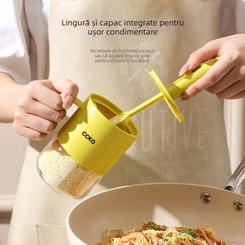 CCKO Sticluță ceramică pentru condimente solide, cu spațiu pentru lingură și compartiment de depozitare, etanșă