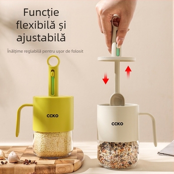 CCKO Sticluță ceramică pentru condimente solide, cu spațiu pentru lingură și compartiment de depozitare, etanșă