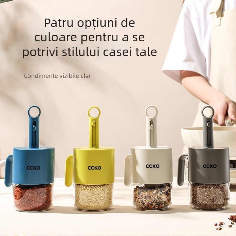 CCKO Sticluță ceramică pentru condimente solide, cu spațiu pentru lingură și compartiment de depozitare, etanșă