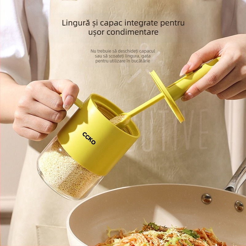 CCKO Sticluță ceramică pentru condimente solide, cu spațiu pentru lingură și compartiment de depozitare, etanșă