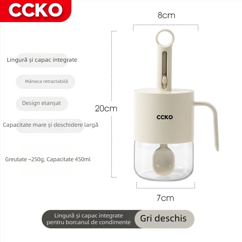 CCKO Sticluță ceramică pentru condimente solide, cu spațiu pentru lingură și compartiment de depozitare, etanșă