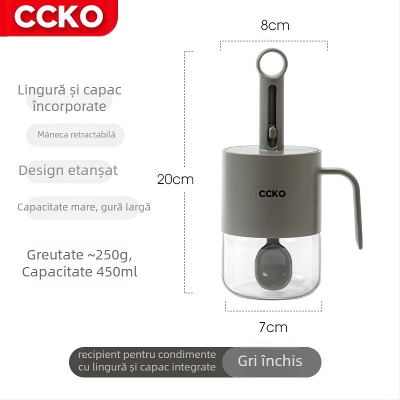 CCKO Sticluță ceramică pentru condimente solide, cu spațiu pentru lingură și compartiment de depozitare, etanșă