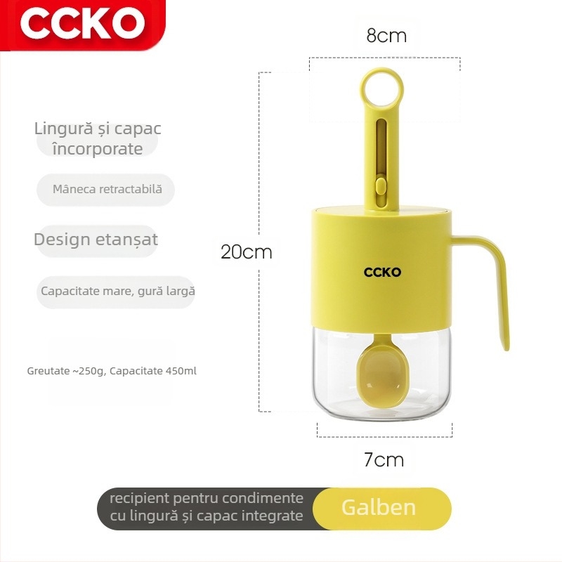 CCKO Sticluță ceramică pentru condimente solide, cu spațiu pentru lingură și compartiment de depozitare, etanșă