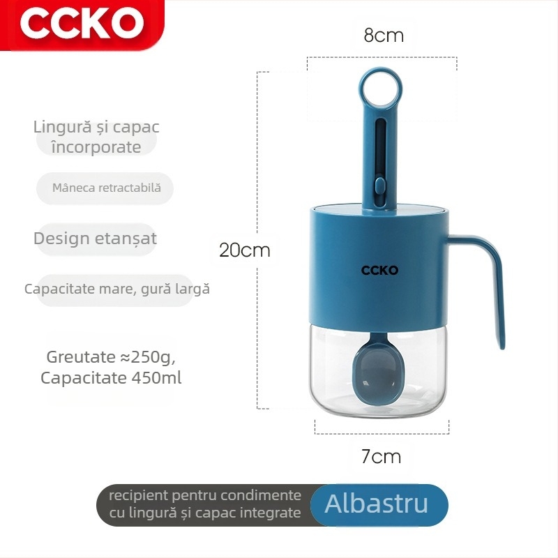 CCKO Sticluță ceramică pentru condimente solide, cu spațiu pentru lingură și compartiment de depozitare, etanșă