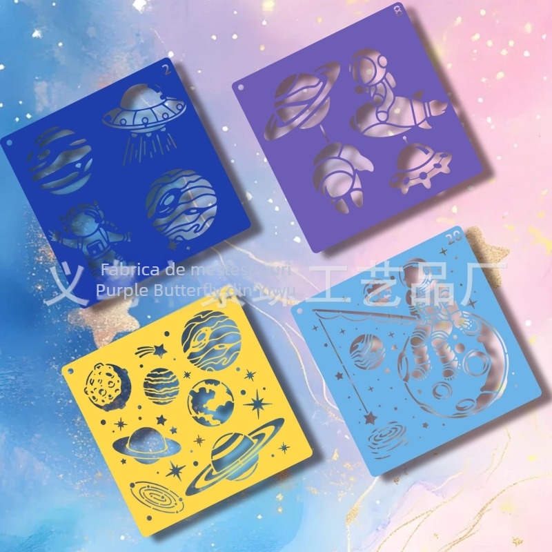 Șablon DIY Graffiti pentru copii – seria spațiu colorată, material PET; nu este importat; fără marcă privată; IP neautorizat