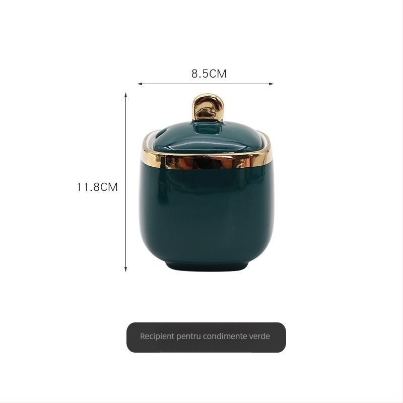 Set ceramic pentru condimente în stil chinezesc — recipient pentru sare, recipient pentru sos de soia, oțet, borcan pentru ulei de ardei iute și cutie pentru condimente