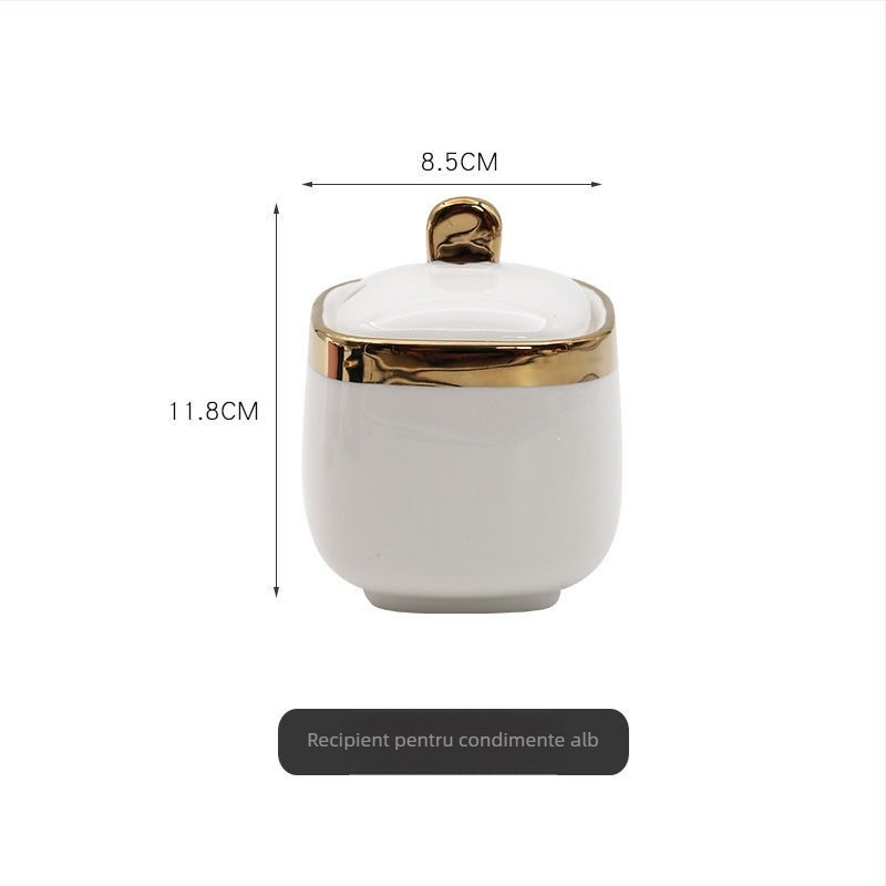 Set ceramic pentru condimente în stil chinezesc — recipient pentru sare, recipient pentru sos de soia, oțet, borcan pentru ulei de ardei iute și cutie pentru condimente