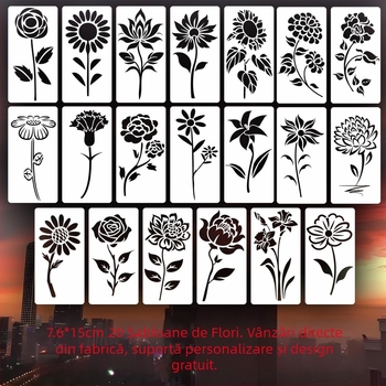 Șablon DIY cu flori, decupat pentru pereți — material PET; neimportat; fără autorizare IP
