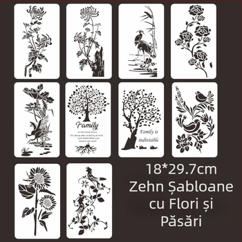 Șablon DIY cu flori, decupat pentru pereți — material PET; neimportat; fără autorizare IP