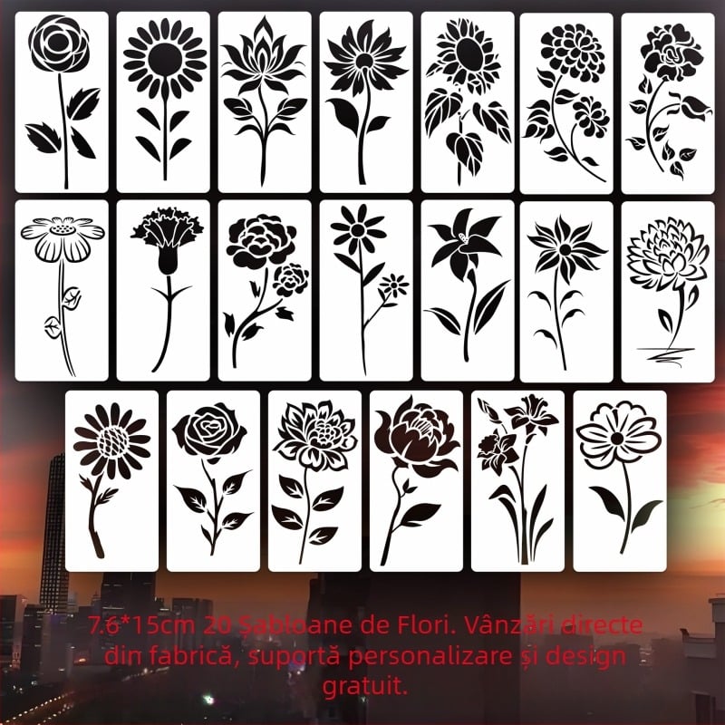 Șablon DIY cu flori, decupat pentru pereți — material PET; neimportat; fără autorizare IP