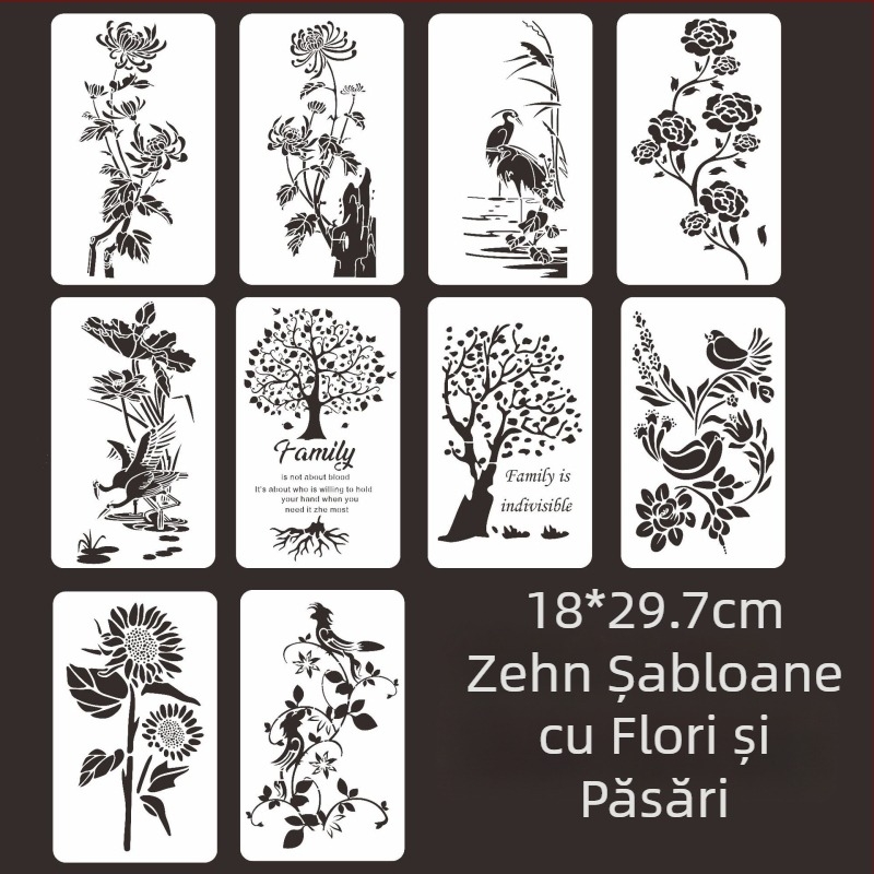 Șablon DIY cu flori, decupat pentru pereți — material PET; neimportat; fără autorizare IP