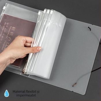 Mapă de documente din PVC mat cu fermoar pentru jurnal de călătorie, 6 găuri, depozitare foi loose-leaf, dimensiuni A5/A6/A7