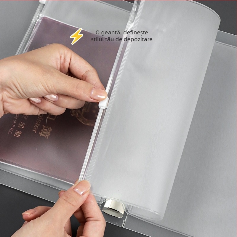 Mapă de documente din PVC mat cu fermoar pentru jurnal de călătorie, 6 găuri, depozitare foi loose-leaf, dimensiuni A5/A6/A7