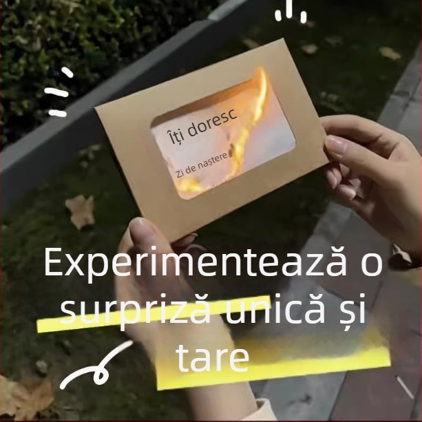 Felicitare DIY pentru ziua de naștere, realizată manual, cu plic inclus, design în flacară