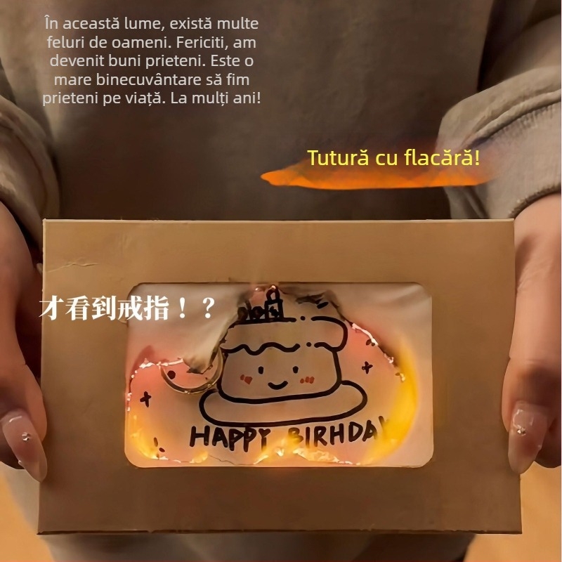 Felicitare DIY pentru ziua de naștere, realizată manual, cu plic inclus, design în flacară