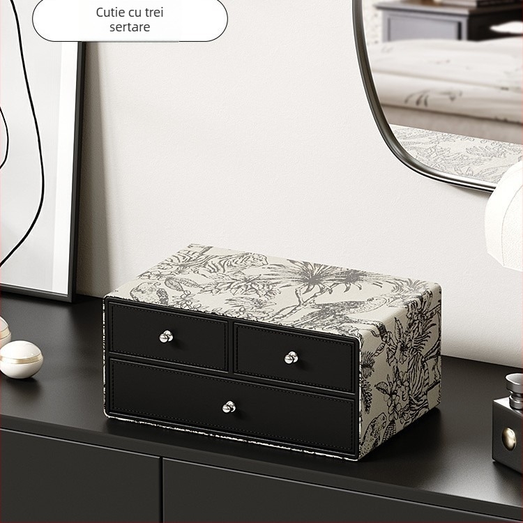 Cutie de depozitare pentru cosmetice - Piele, Capacitate mare, Organizator cu mai multe compartimente pentru pensule și rujuri, Personalizabilă