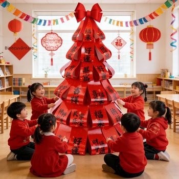 Copac de dorințe pentru Anul Nou 2026 — decor de scenă pentru grădiniță, material carton, stil festival/Noul An, model QHG2025675X