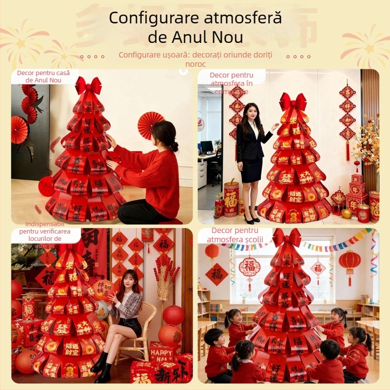 Copac de dorințe pentru Anul Nou 2026 — decor de scenă pentru grădiniță, material carton, stil festival/Noul An, model QHG2025675X