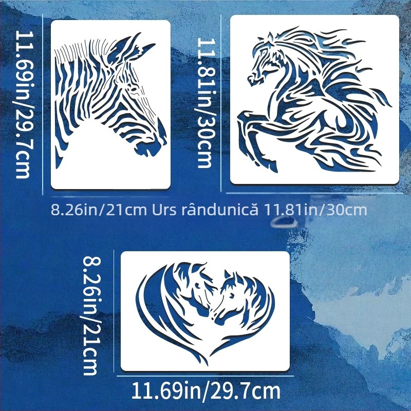 Șablon DIY pentru pictură cu cal în galop, PET, pentru graffiti pe perete