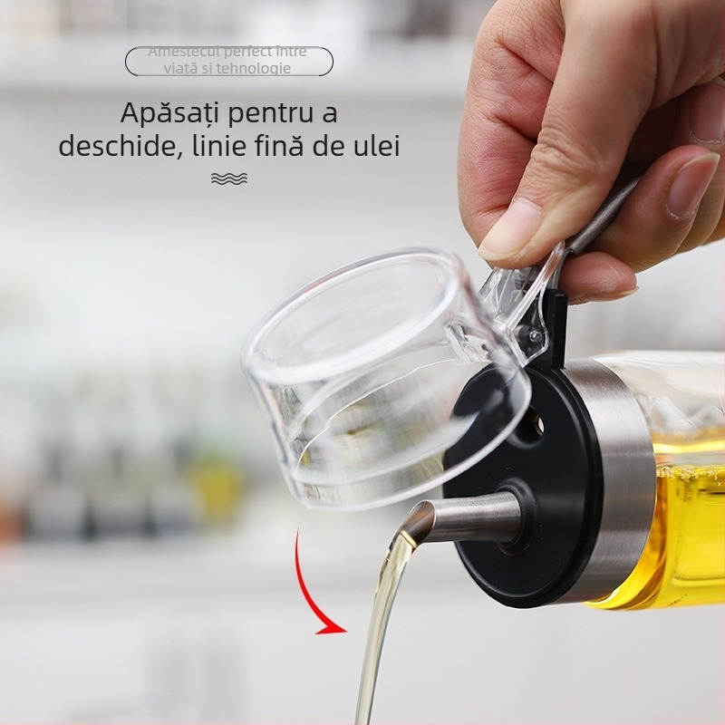 Sticlă de ulei din sticlă cu capac de presare, design minimalist modern, funcție de bază
