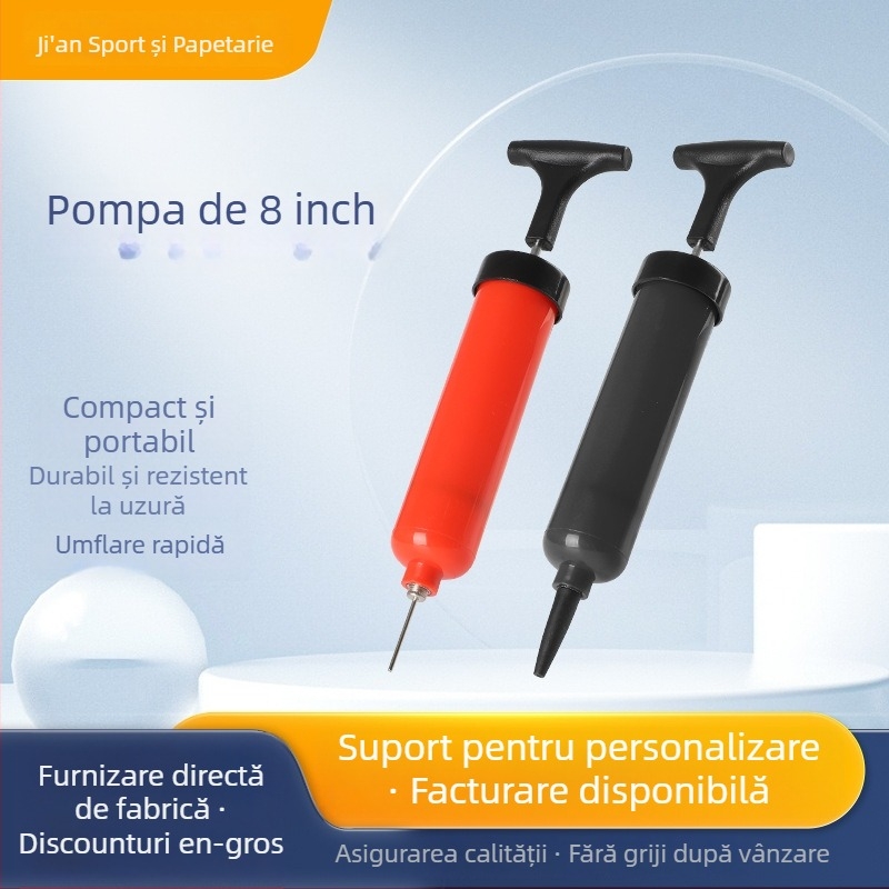 Pompa manuală pentru mingi; potrivită pentru baschet și fotbal; corp din plastic; umflare manuală