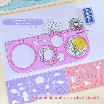 Set riglă kaleidoscopic creativ pentru elevi – kit multifuncțional pentru desen, geometrie și șabloane (riglă centimetrică, greutate netă 143 g, ambalaj exterior aleatoriu)
