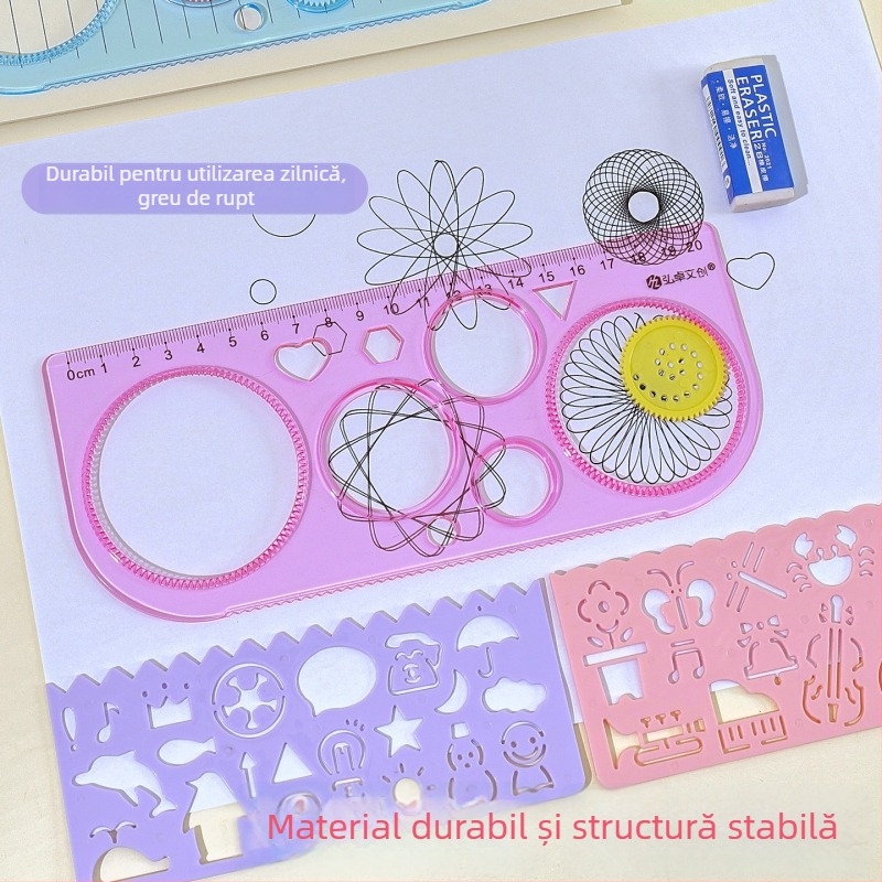 Set riglă kaleidoscopic creativ pentru elevi – kit multifuncțional pentru desen, geometrie și șabloane (riglă centimetrică, greutate netă 143 g, ambalaj exterior aleatoriu)