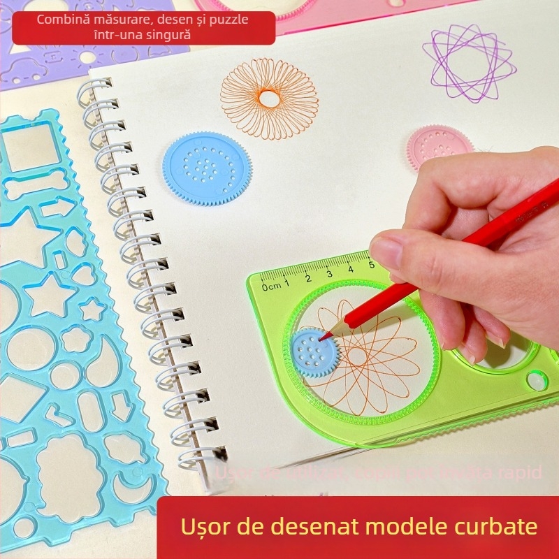 Set riglă kaleidoscopic creativ pentru elevi – kit multifuncțional pentru desen, geometrie și șabloane (riglă centimetrică, greutate netă 143 g, ambalaj exterior aleatoriu)