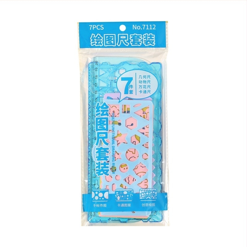 Set riglă kaleidoscopic creativ pentru elevi – kit multifuncțional pentru desen, geometrie și șabloane (riglă centimetrică, greutate netă 143 g, ambalaj exterior aleatoriu)