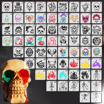 Deepen PET șablon pentru suporturi cu craniu și flacără — DIY model pictat, decor manual, neimportat, fără licență IP, fără mărci private licențiate