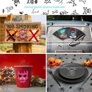 Deepen PET șablon pentru suporturi cu craniu și flacără — DIY model pictat, decor manual, neimportat, fără licență IP, fără mărci private licențiate