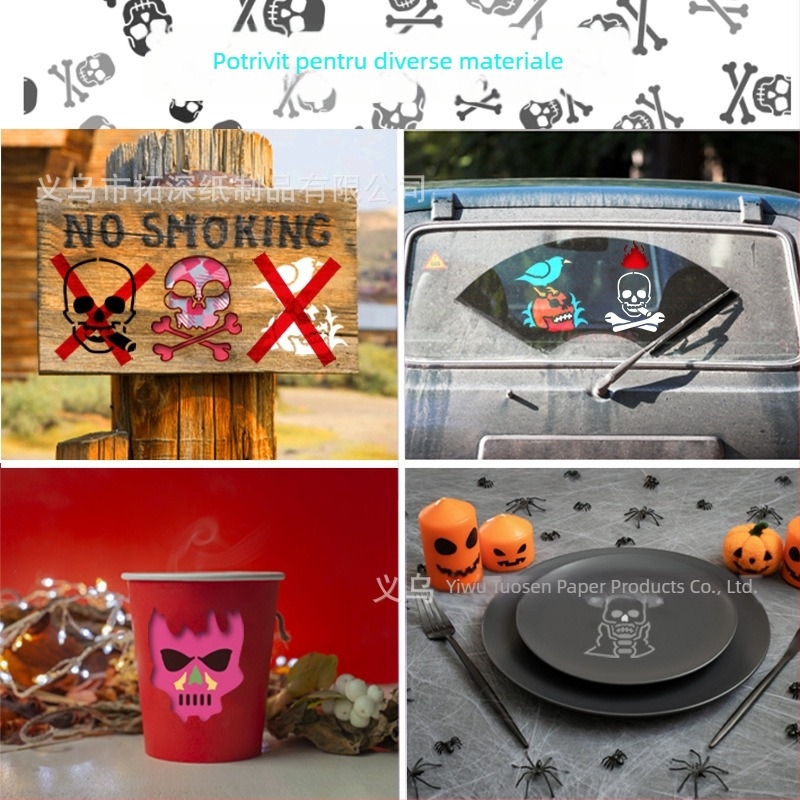 Deepen PET șablon pentru suporturi cu craniu și flacără — DIY model pictat, decor manual, neimportat, fără licență IP, fără mărci private licențiate