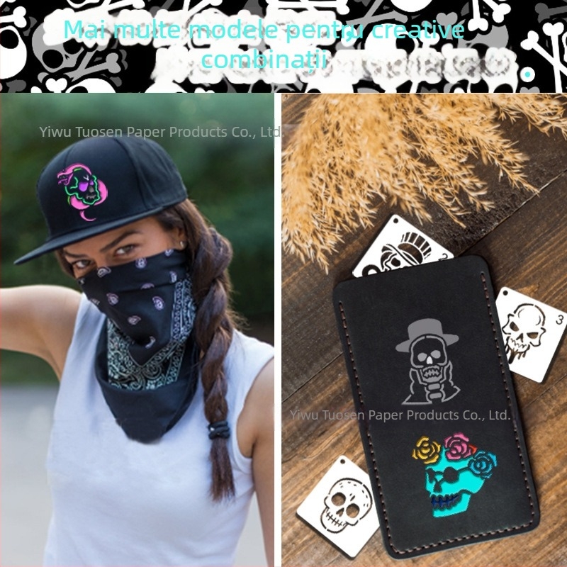 Deepen PET șablon pentru suporturi cu craniu și flacără — DIY model pictat, decor manual, neimportat, fără licență IP, fără mărci private licențiate