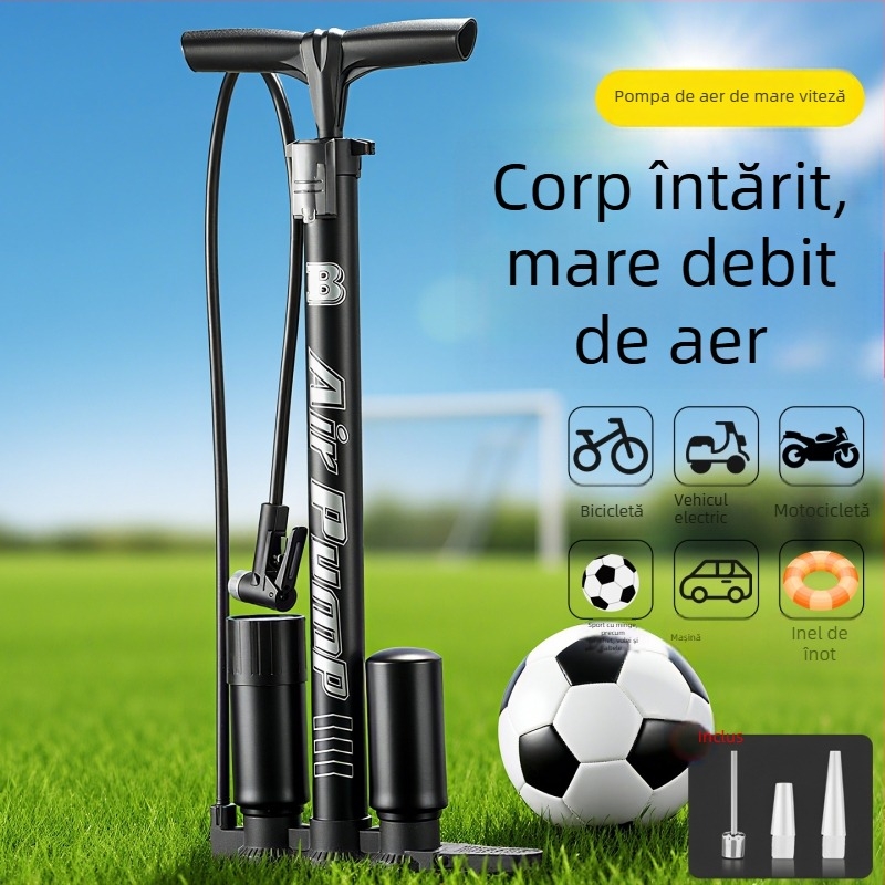 Pompa manuală pentru bicicletă cu manometru și duză universală, Enjoy, corp din fier, până la 160 psi